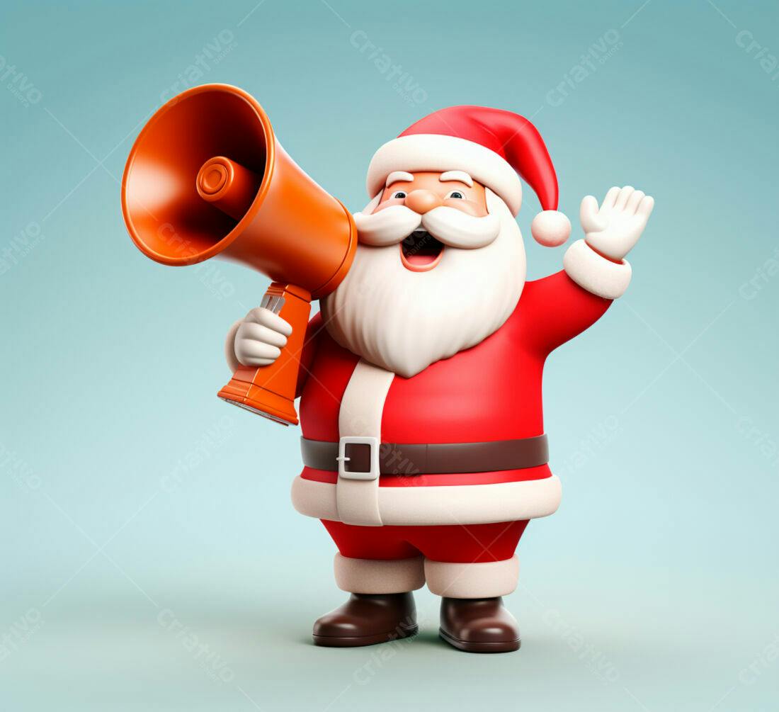 Papai Noel com megafone anunciando Natal