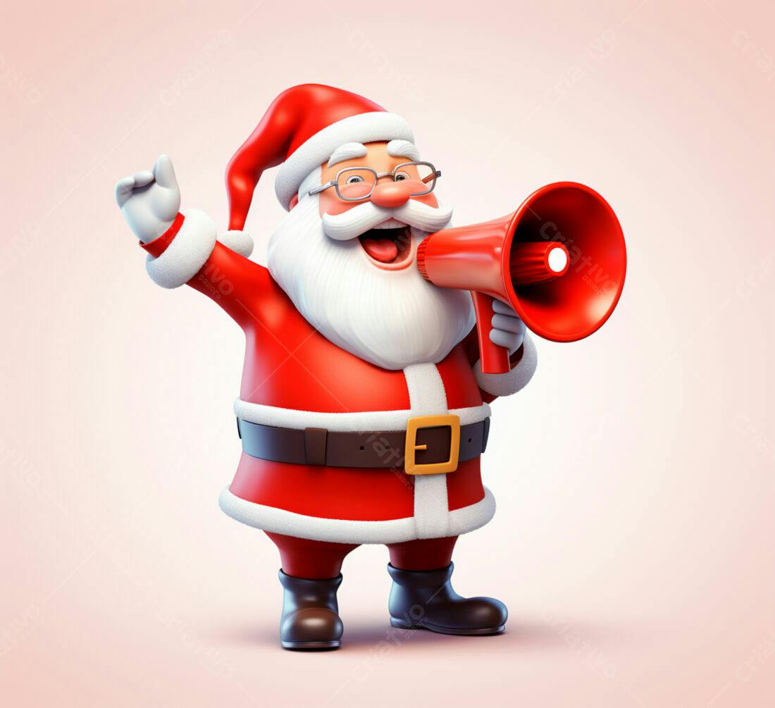 Papai Noel com megafone anúncio Natal