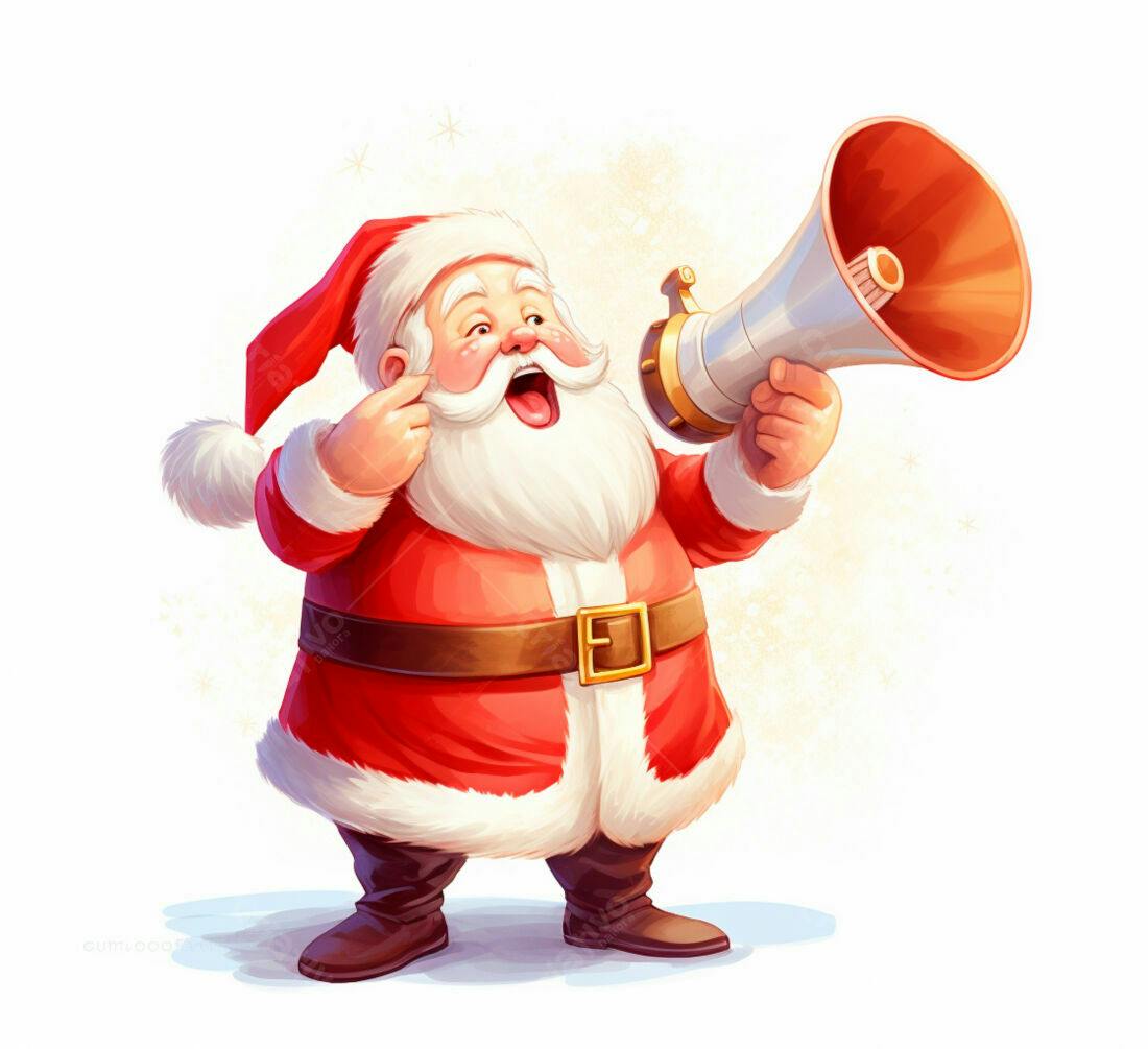 Papai Noel alegre com megafone Natal