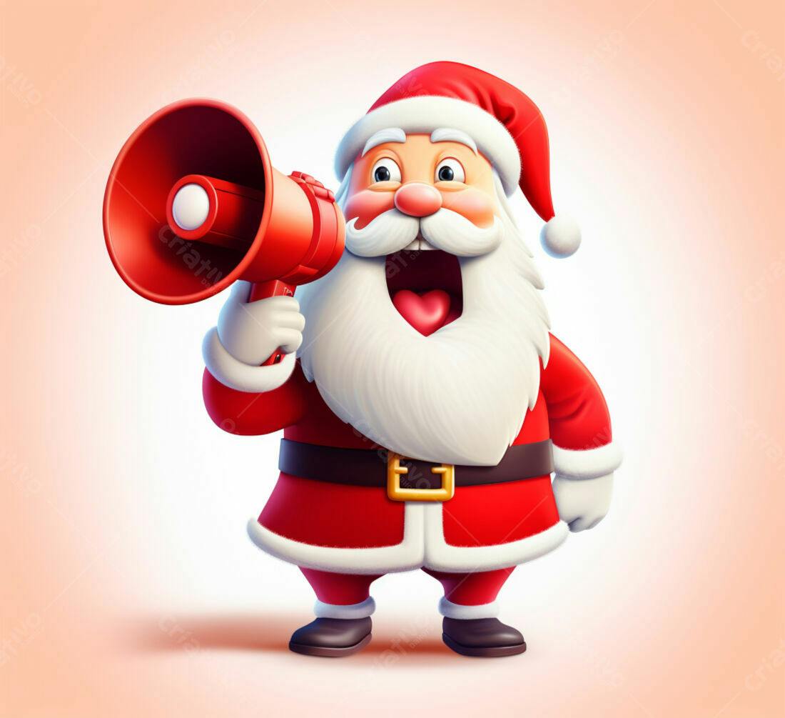 Papai Noel com megafone anunciando Natal