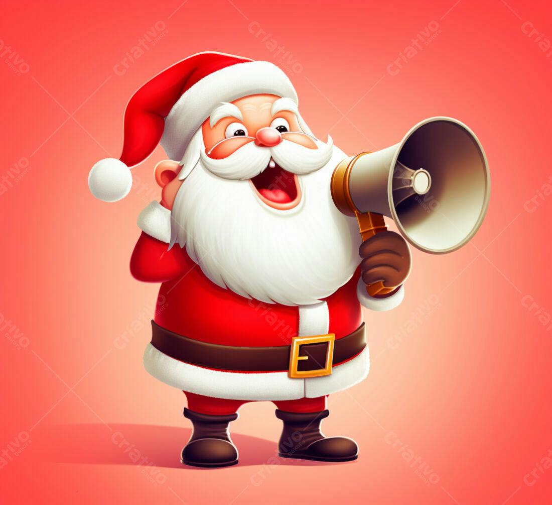 Papai Noel com megafone anúncio Natal