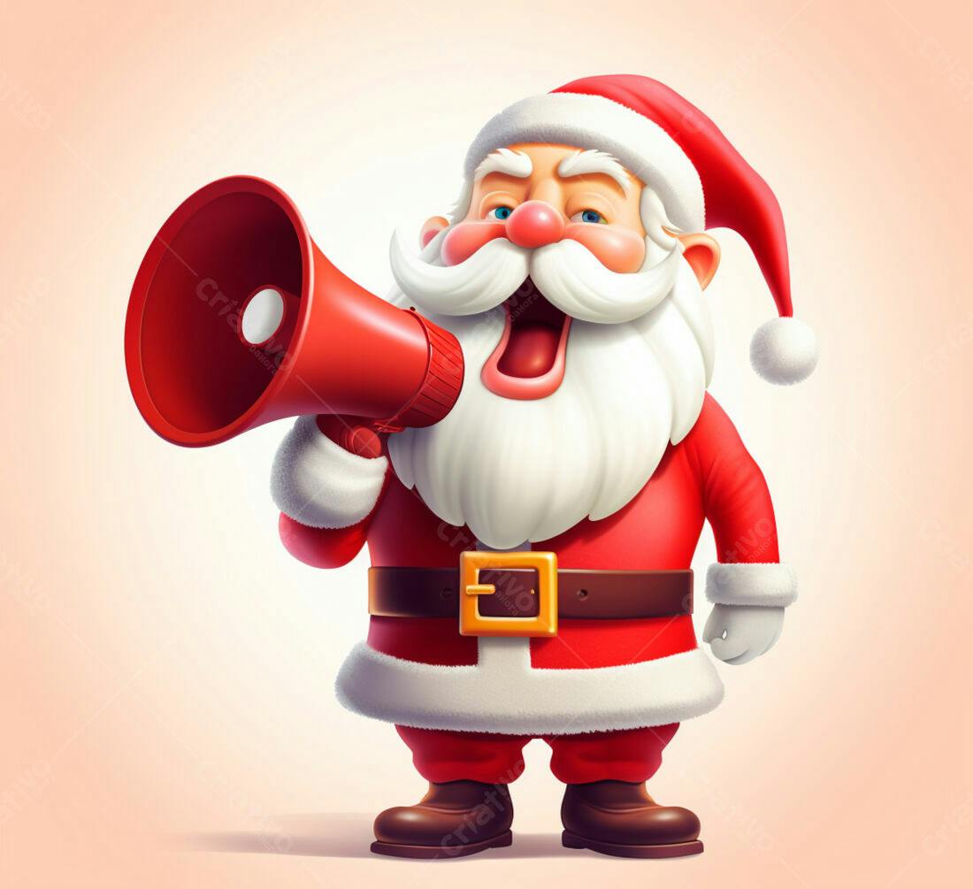 Papai Noel com megafone anunciando Natal