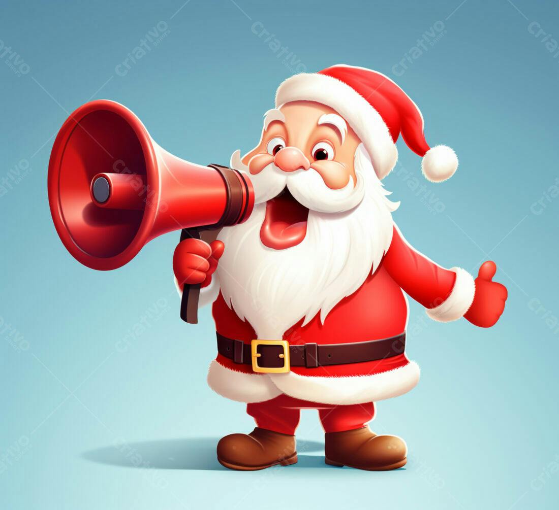 Papai Noel com megafone anunciando Natal