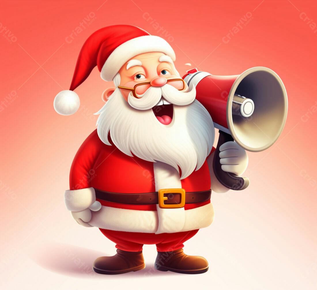 Papai Noel com megafone anunciando Natal