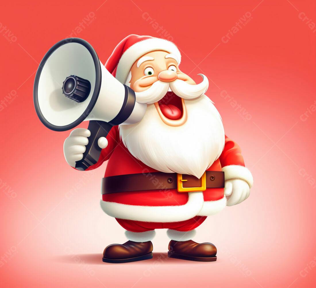 Papai Noel com megafone anunciando Natal