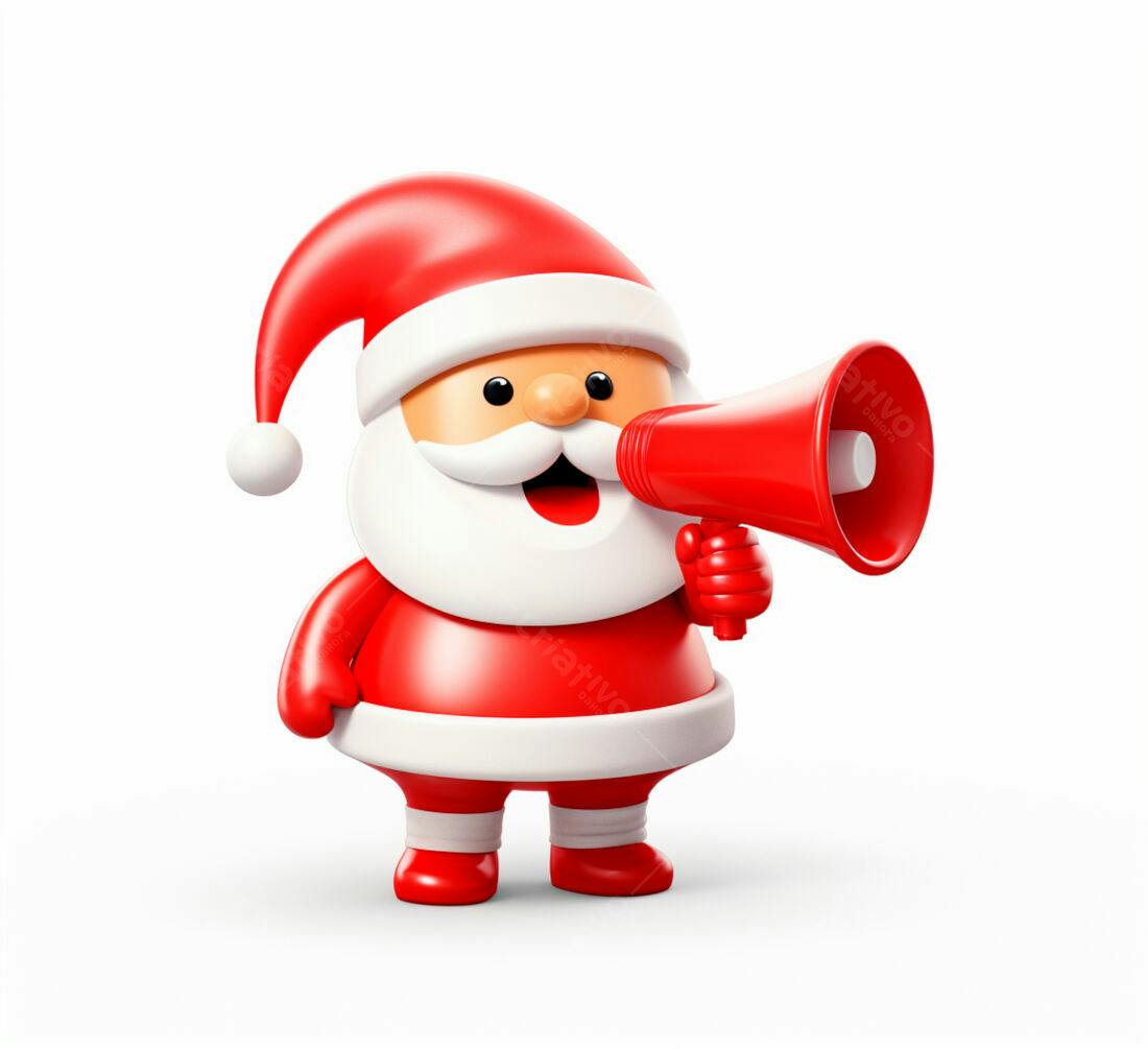 Papai Noel com megafone anunciando Natal