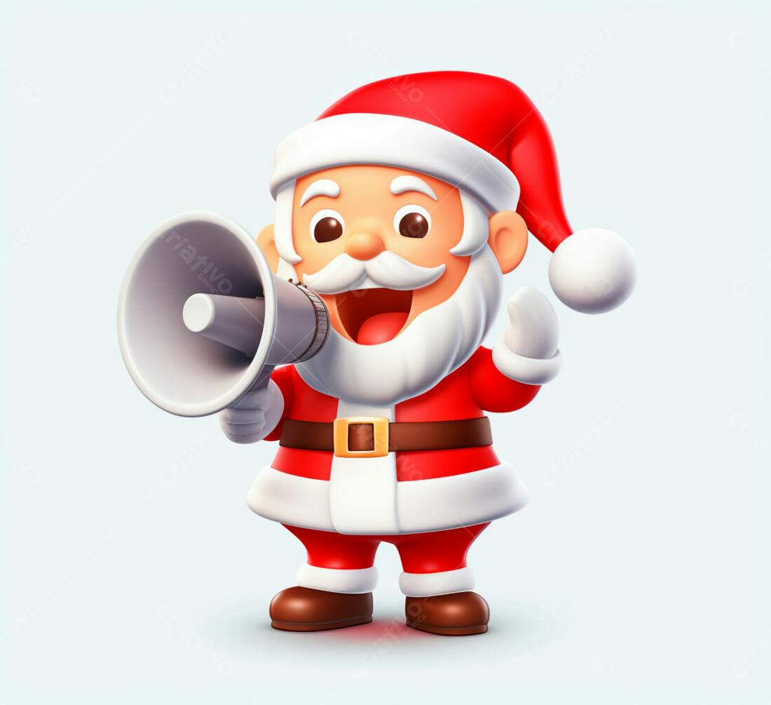 Papai Noel com megafone anúncio Natal