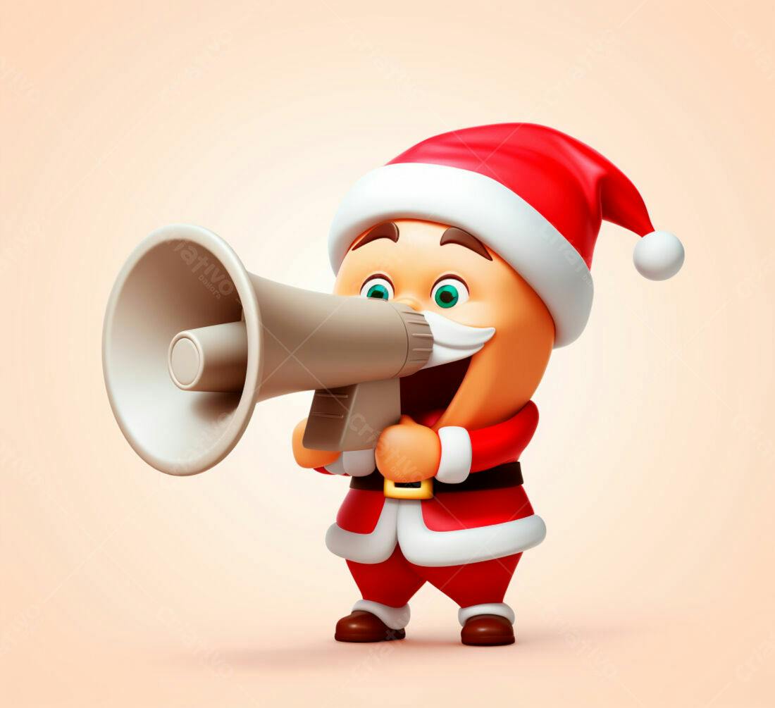 Papai Noel com megafone anúncio Natal