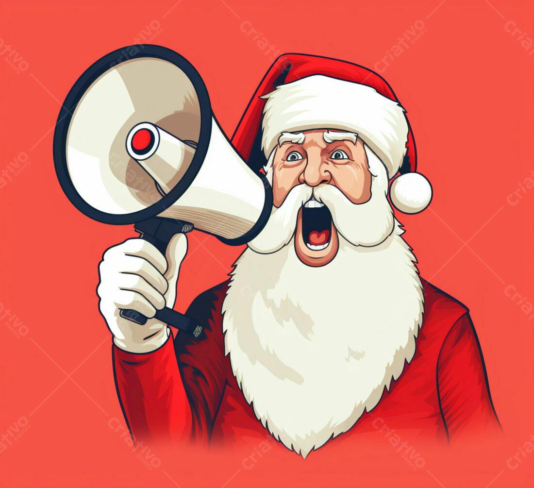 Papai Noel gritando ao megafone Natal