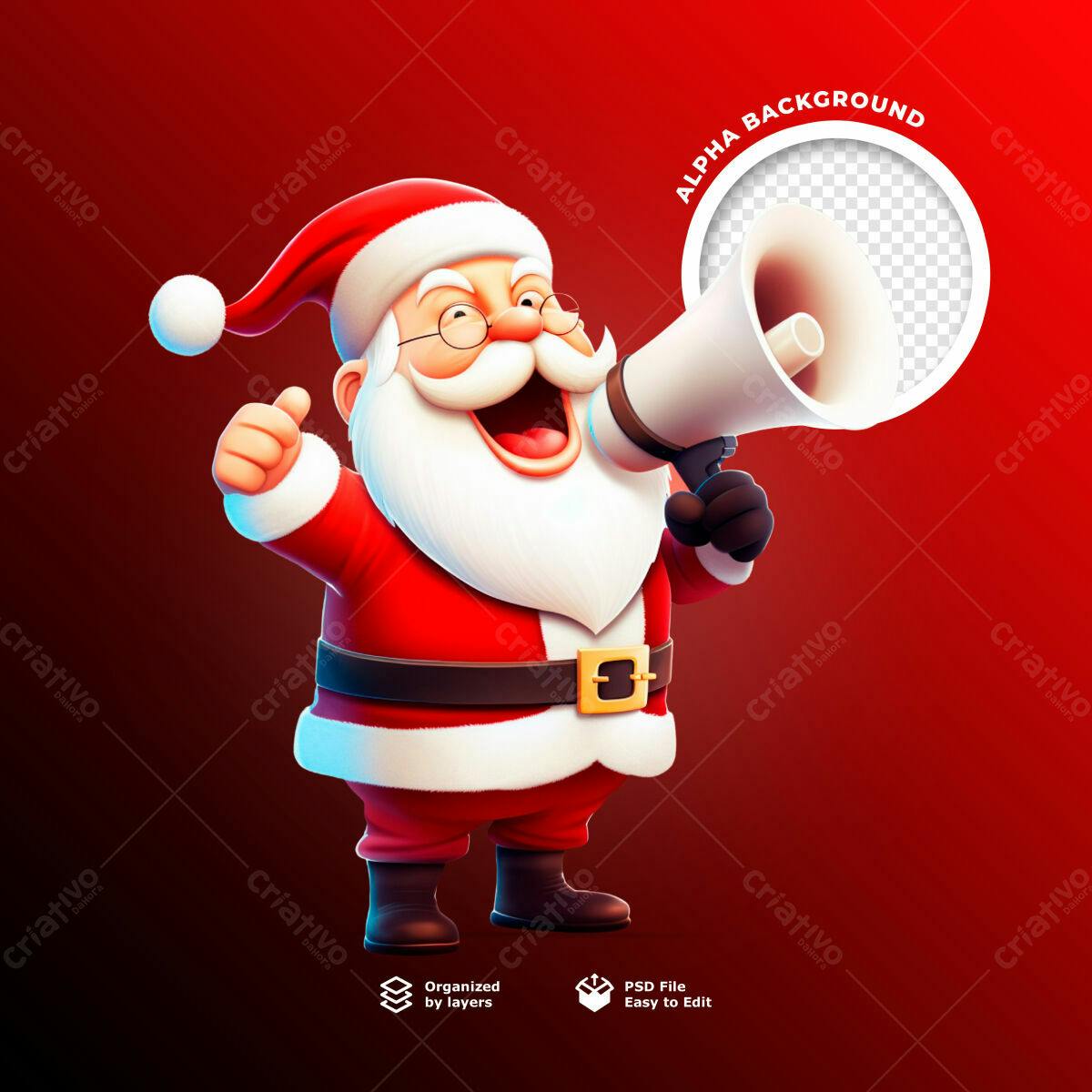 Anúncio Natal Papai Noel Megaphone PSD Editável