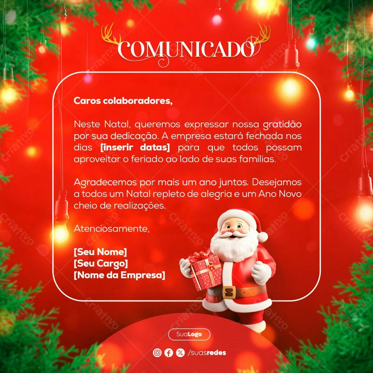 Comunicado Natalino para Empresas PSD Editável