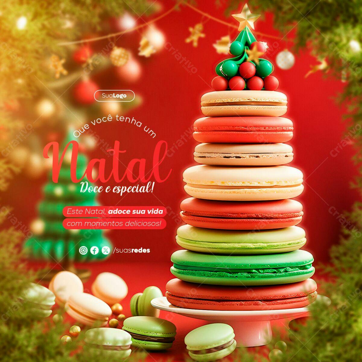 Postagem Natalina Macarons PSD Editável