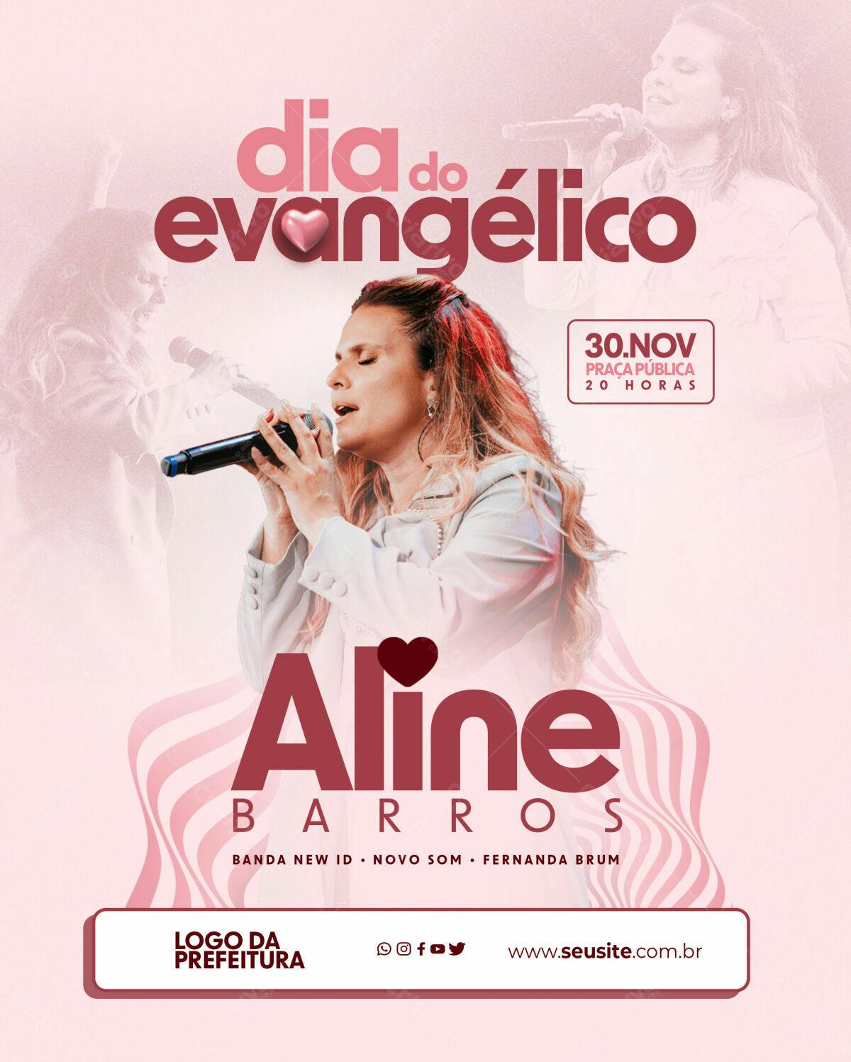 Flyer Dia do Evangélico com Aline Barros PSD Editável
