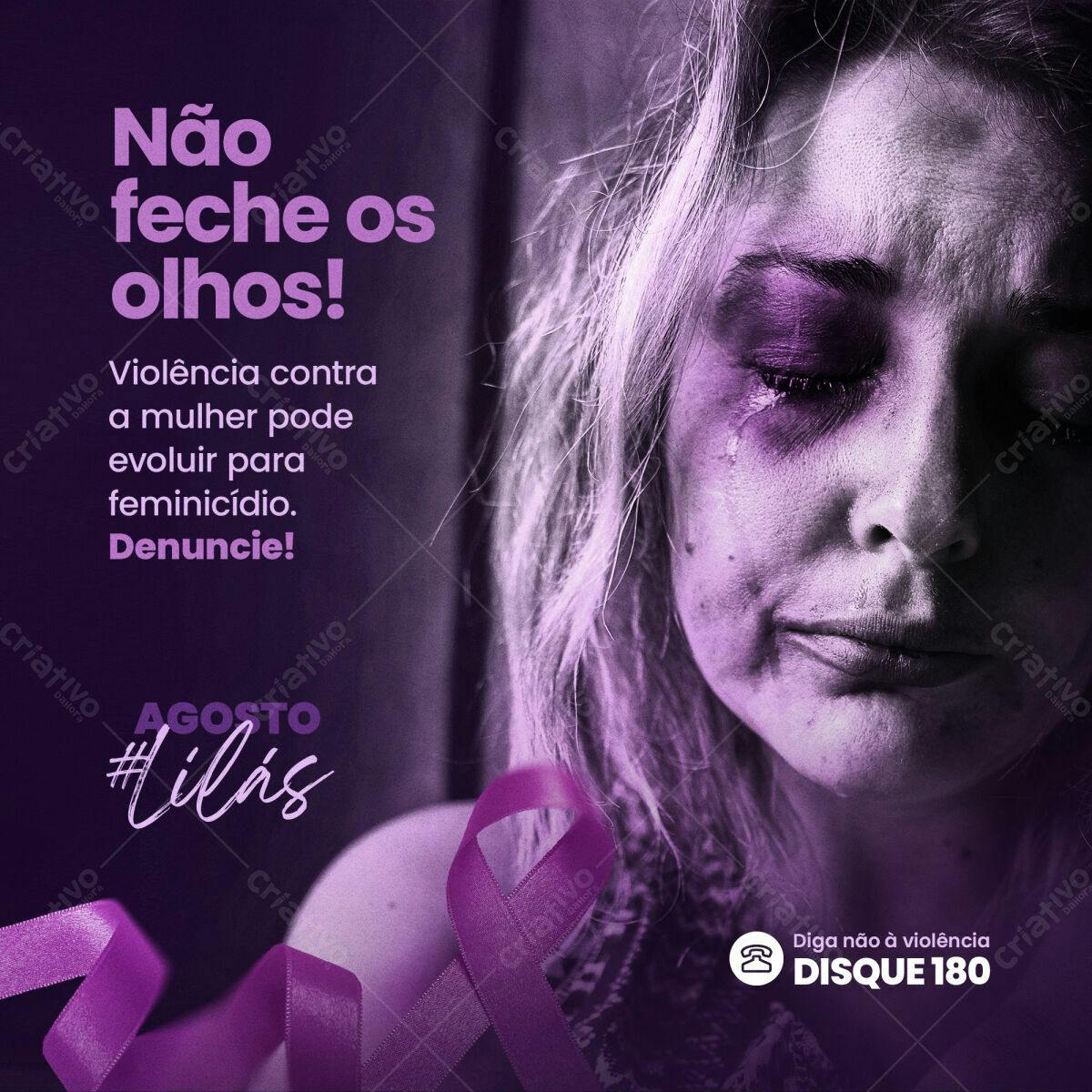 Post Agosto Lilás Violência Contra a Mulher PSD Editável