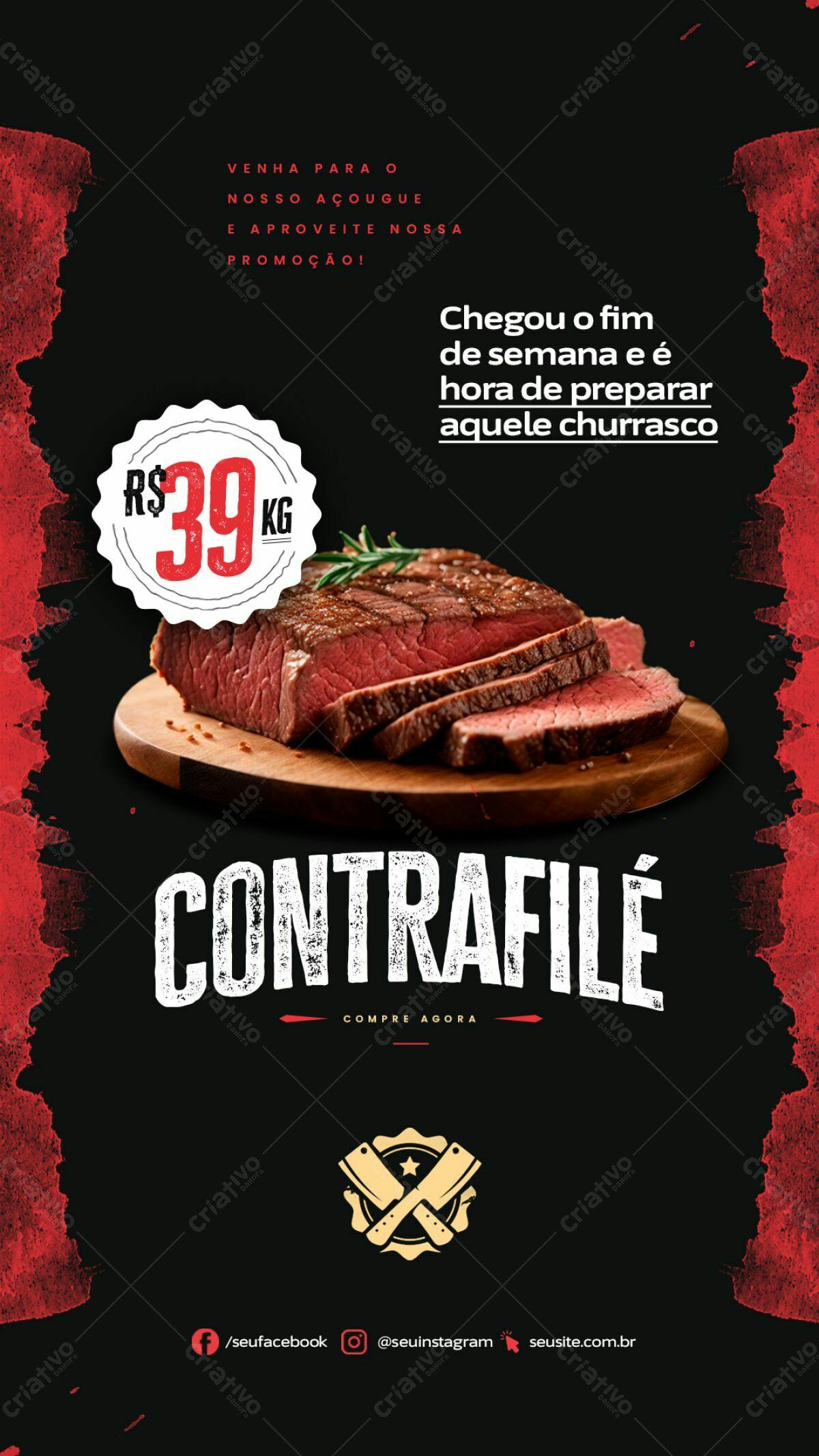 Flyer Churrasco Contrafilé R$39 PSD Editável