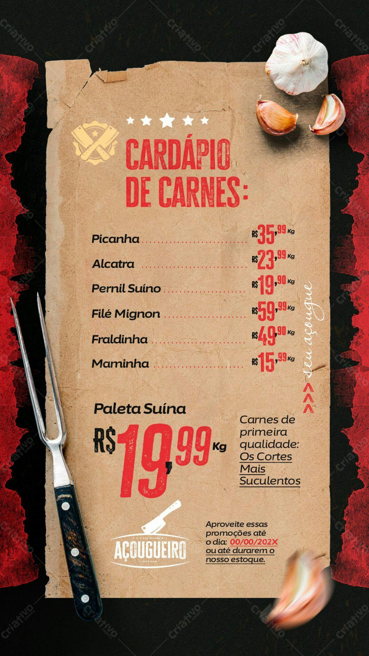 Cardápio de Carnes Açougue PSD Editável