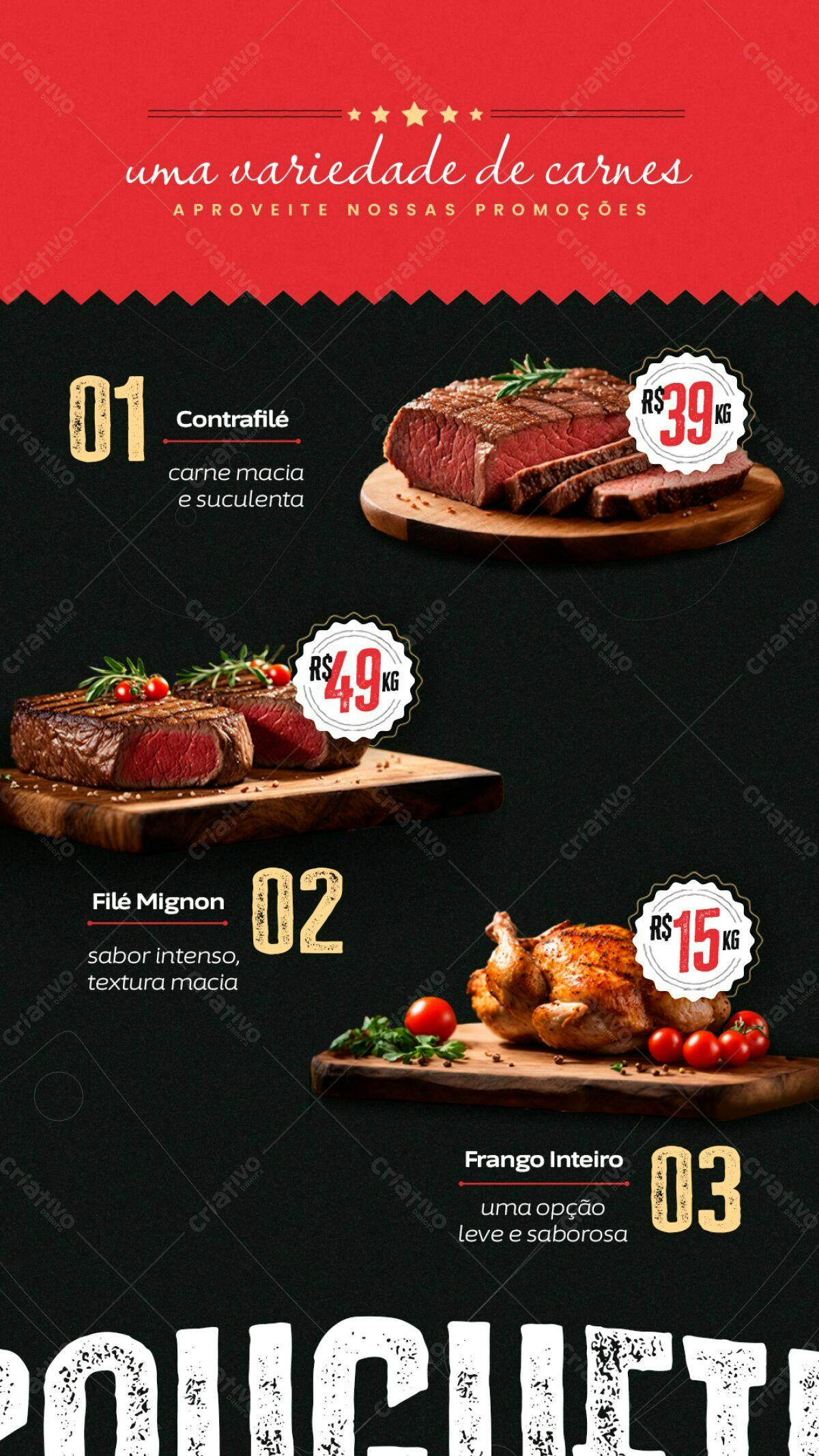 Flyer de Promoção de Carnes PSD Editável