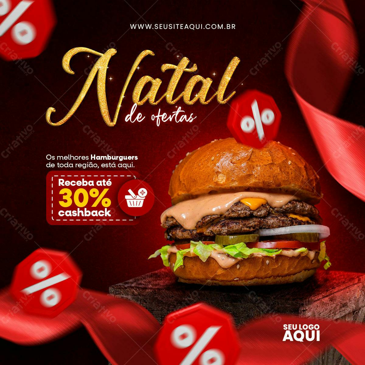 Banner Natal de Ofertas para Hamburgueria PSD Editável