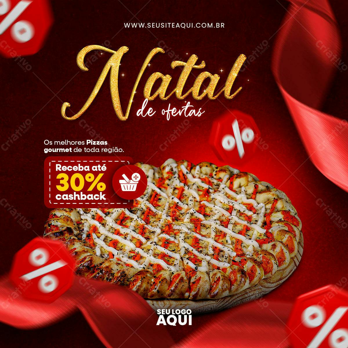 Flyer Natal de Ofertas com Pizza PSD Editável