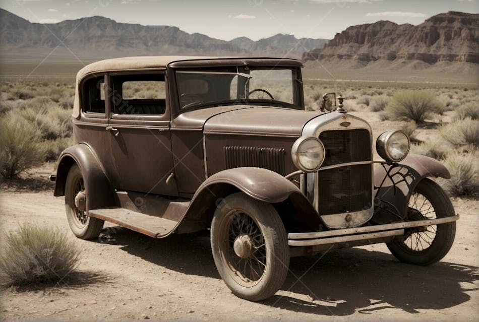 Carro antigo vintage no deserto do velho oeste estrada sol quente
