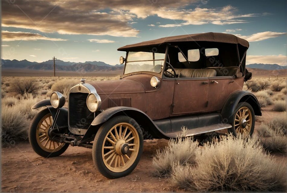 Carro antigo vintage no deserto do velho oeste sol quente