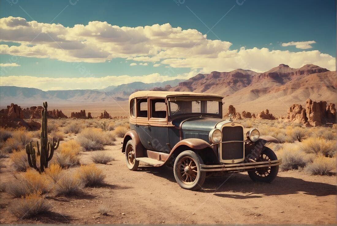 Carro Antigo no Deserto Paisagem Americana