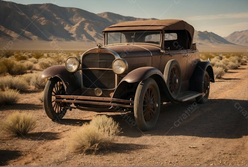 Carro vintage antigo no deserto do velho oeste sol quente na estrada