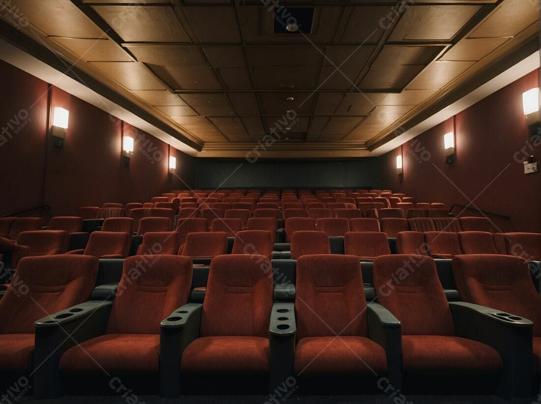 Sala de cinema vazia com poltronas vermelhas