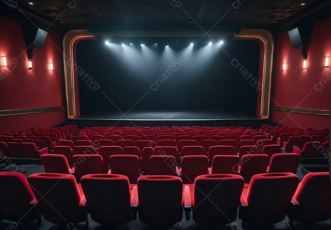 Cinema vazio com poltronas vermelhas