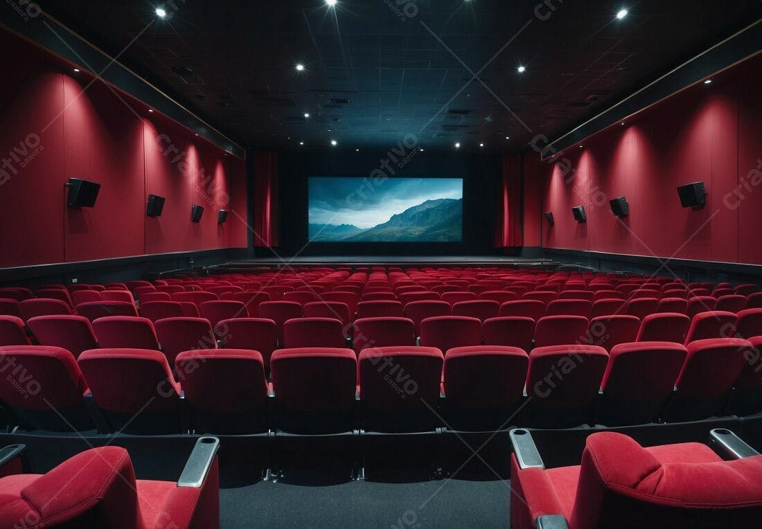 Sala de cinema vazia com poltronas vermelhas