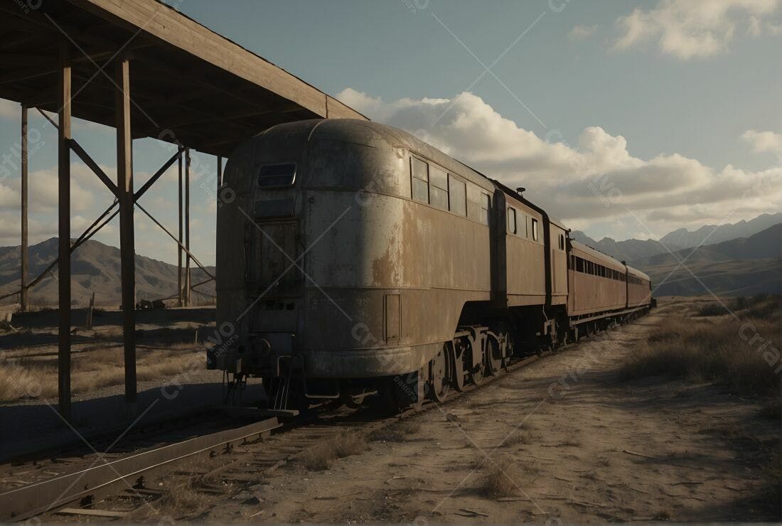 Trem antigo enferrujado em deserto árido