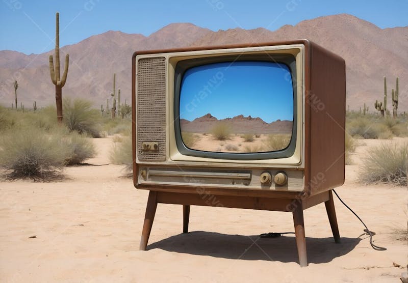 Tv televisão antiga vintage no velho oeste deserto sol de dia