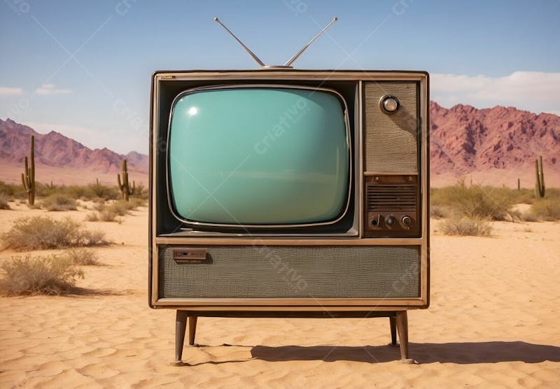 Tv televisão vintage antiga no deserto areia