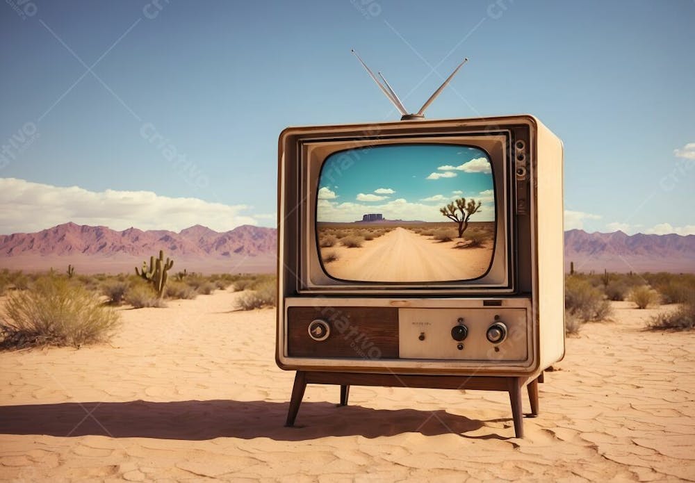 Tv Televisão Vintage Antiga No Deserto