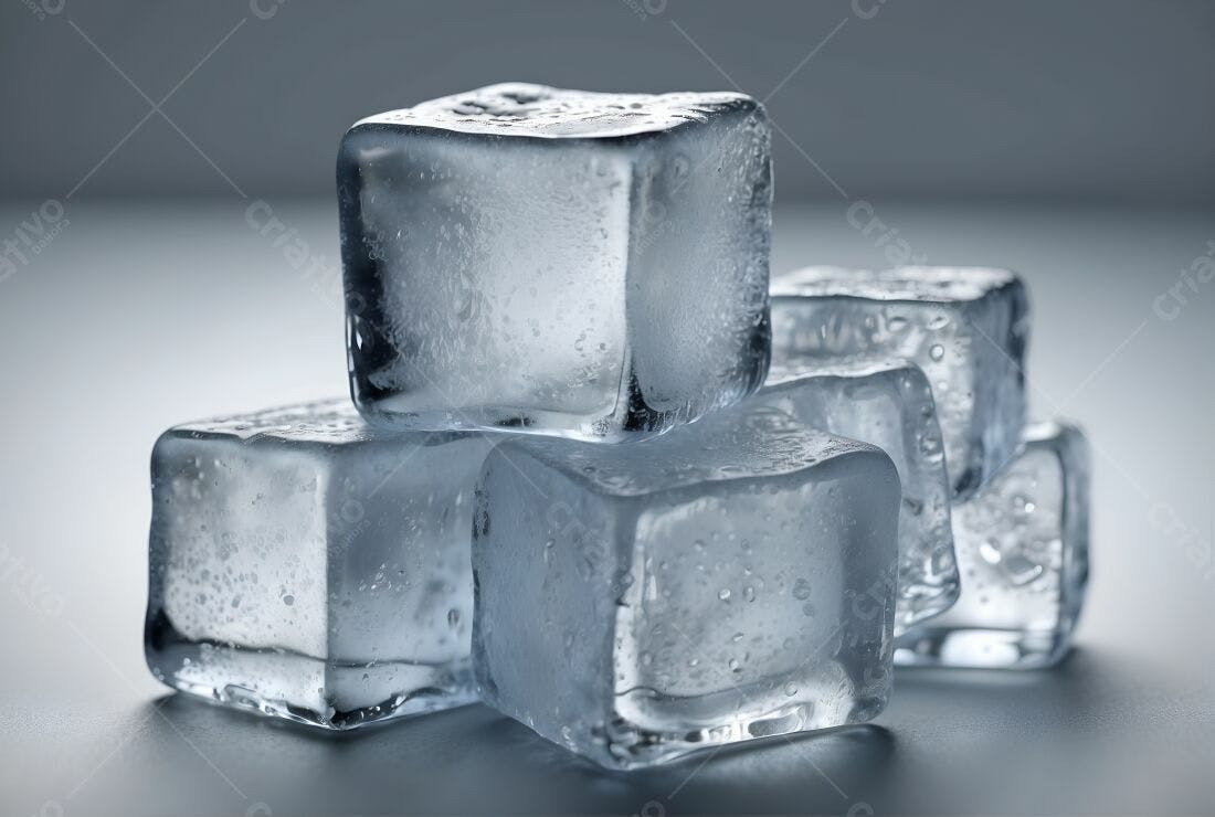 Cubos de gelo transparentes molhados