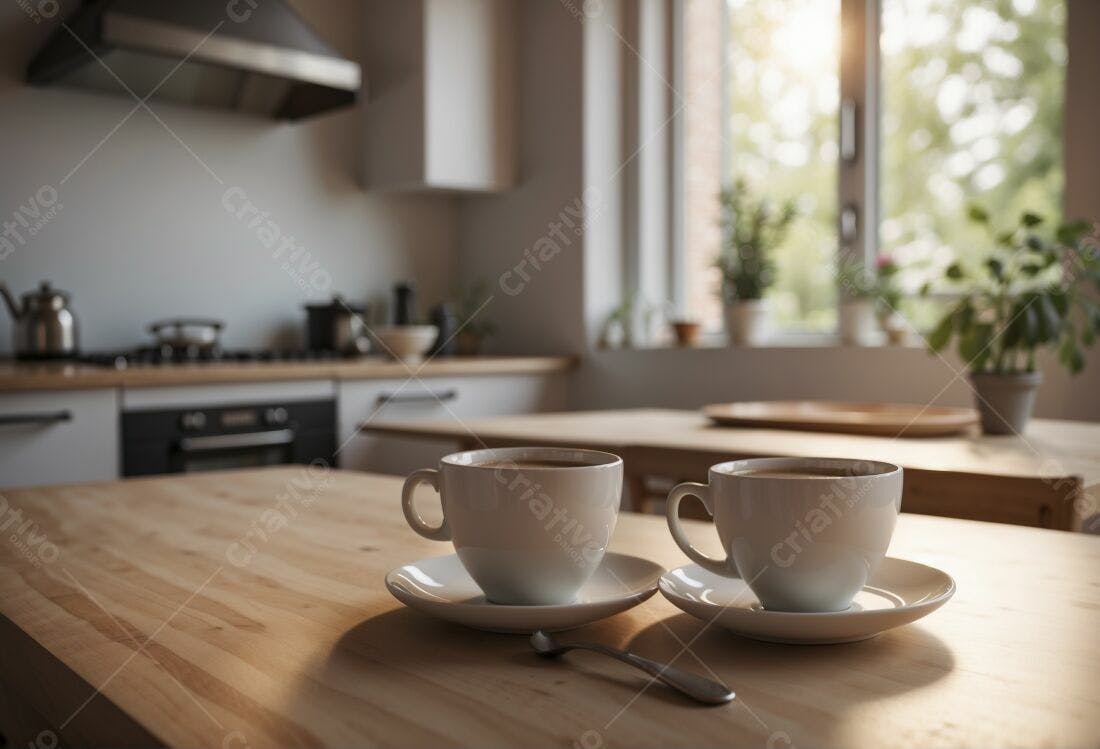 Duas xícaras de café em cozinha moderna