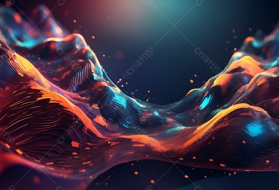 Ondas Abstratas Laranja e Azul Escuro