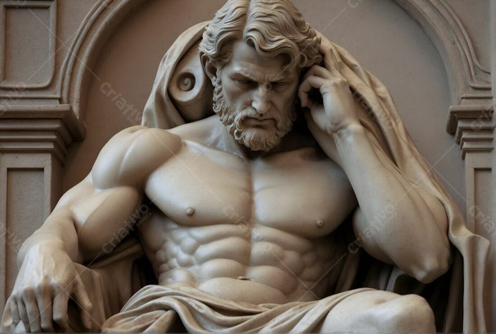 Estátua Reaslista Do Pensador Romano Musculoso