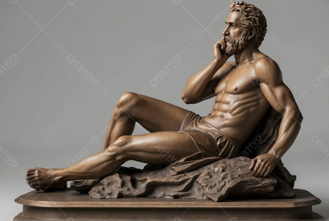 Escultura masculina em madeira escura