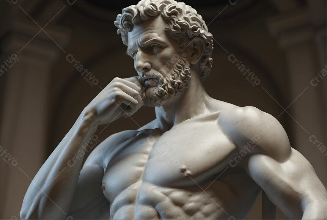 Estátua de homem barbudo em mármore