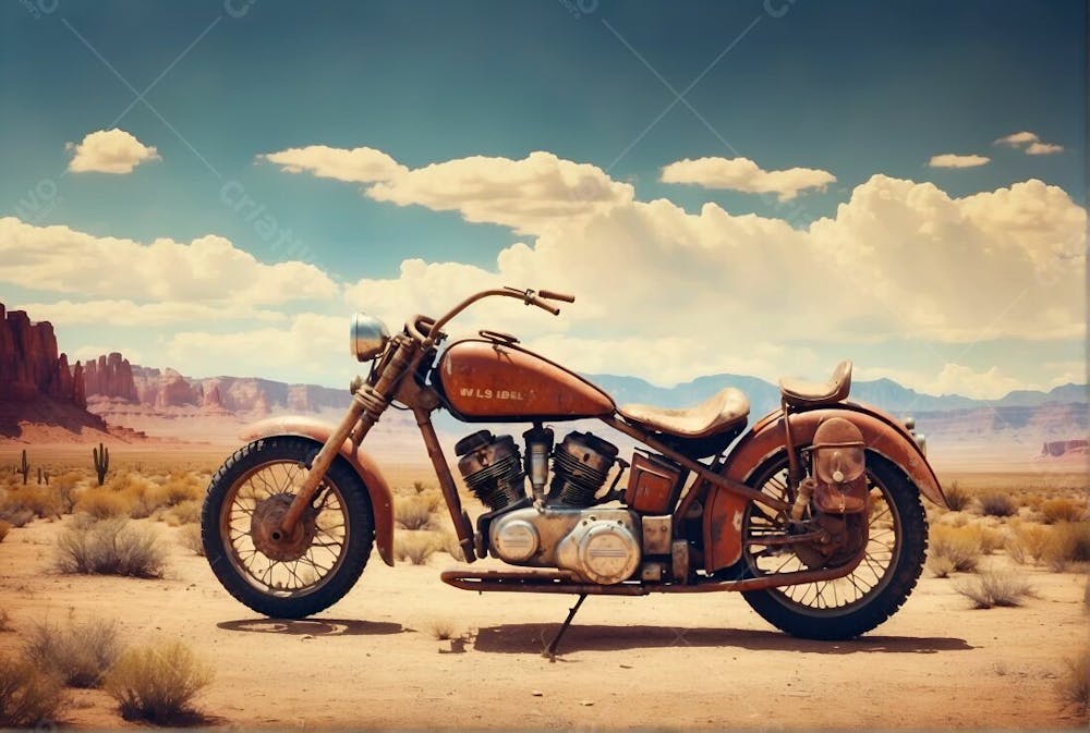 Moto Antiga Vintage No Deserto Do Velho Oeste Sol Viajante harley davidson