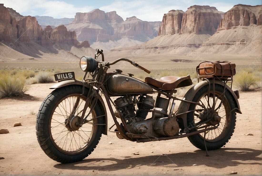 Motocicleta antiga no deserto americano