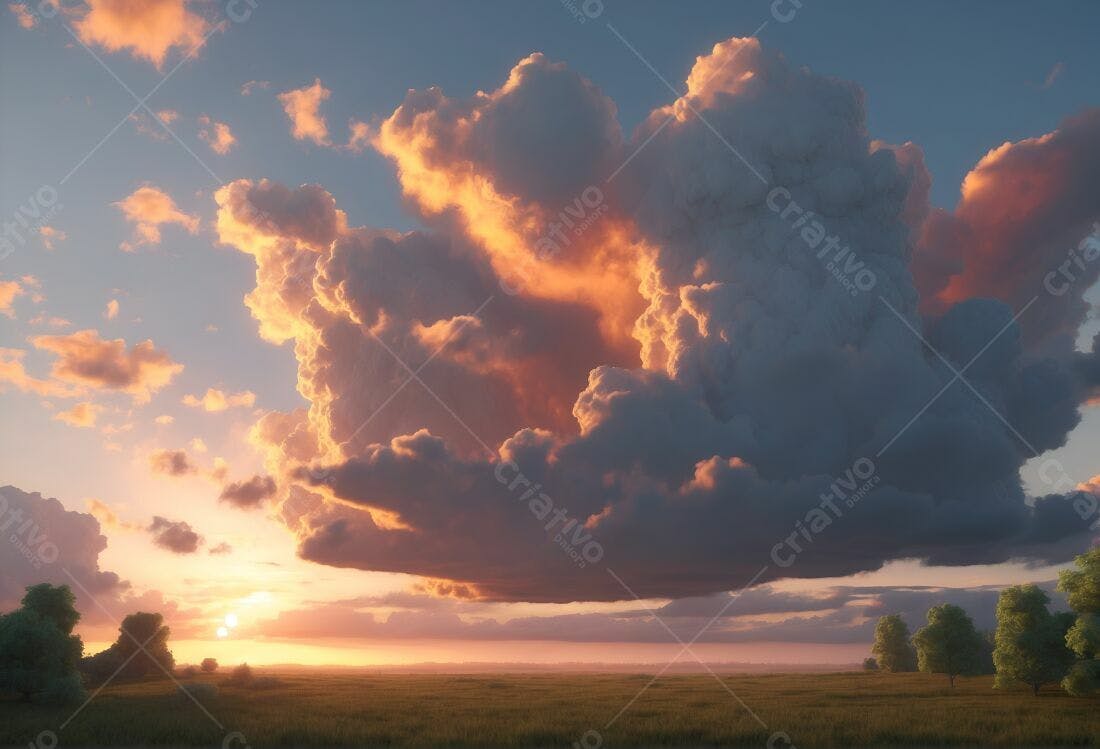 Nuvens de pôr do sol sobre campo