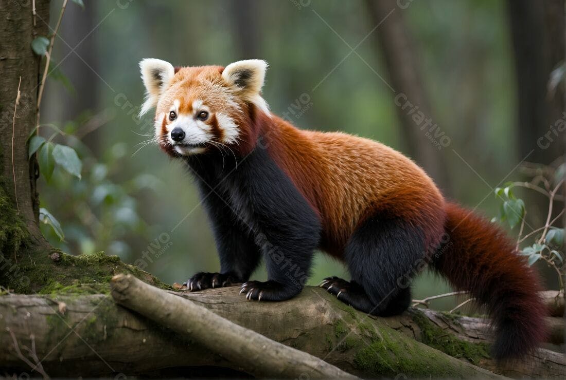 Panda Vermelho em tronco de árvore na floresta