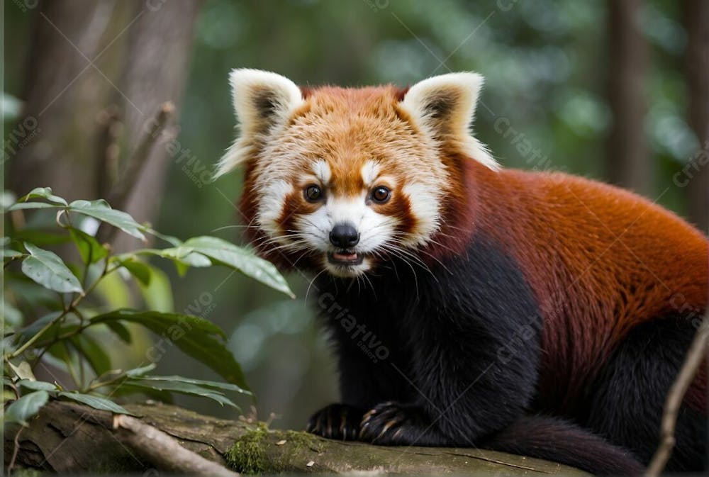 Panda Vermelho Himalaia Na Arvore Tronco Observando