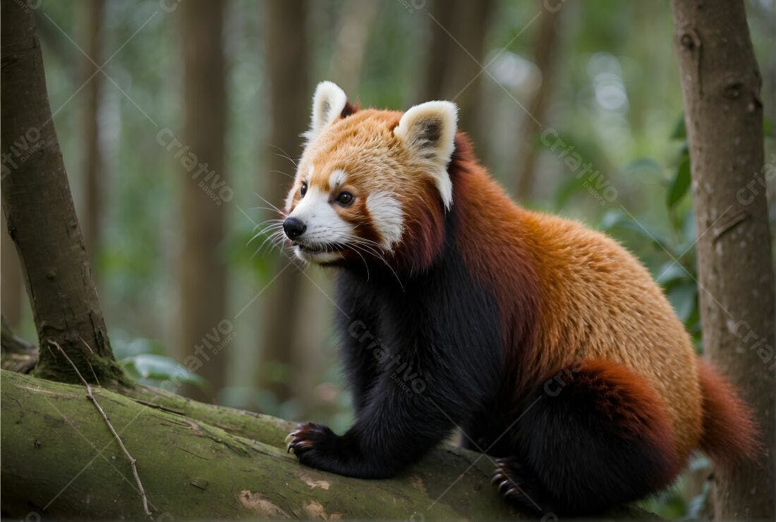 Panda Vermelho em tronco de árvore na floresta