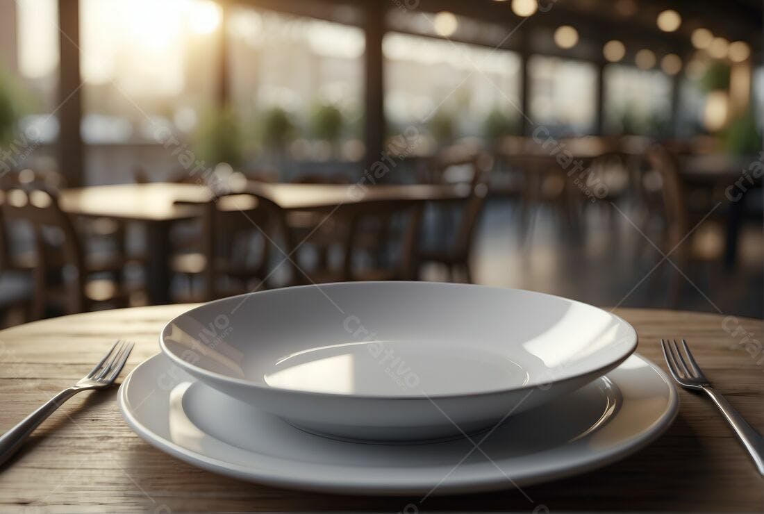 Mesa posta em restaurante iluminado