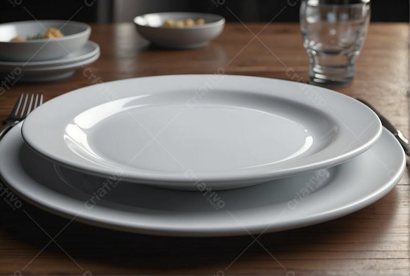 Prato vazio branco na mesa do restaurante taça