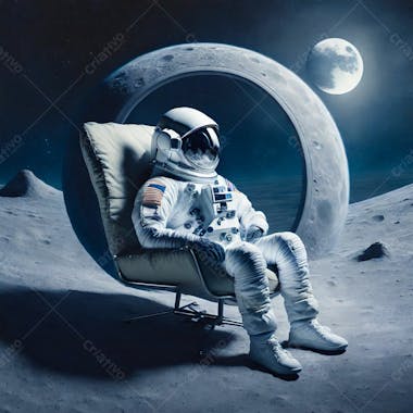 Astronauta sentado em uma poltrona na lua