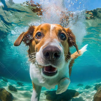 Foto de um lindo cachorro de baixo água feliz